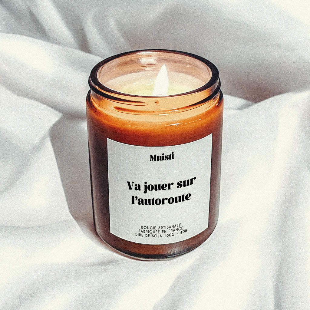 Bougie à message - Va jouer sur l'autoroute